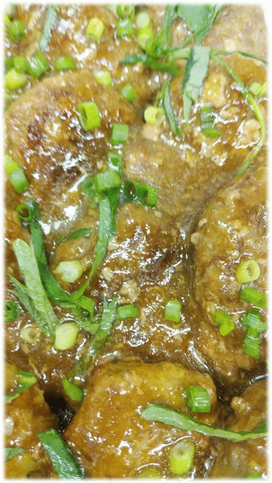 「ハンバーグ‐和風みぞれソース‐」　「大根と豚バラの肉の味噌炒め」　「栃尾の油揚」　「肉団子と春雨の中華煮」　「メロン」
