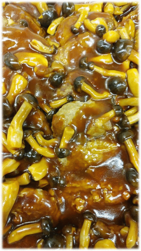 「ハンバーグ‐きのこソース‐」　「牛肉と野菜のプルコギ」　「イカとエリンギのバターソテー」　「豚と白菜の春雨煮」　「イカフライ🦑」　「パイナップル🍍」　「プリン🍮」