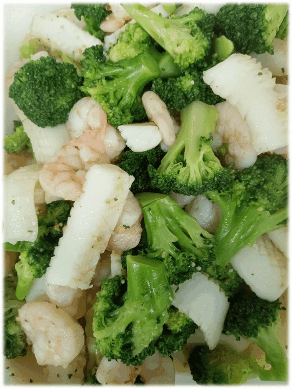 「魚介のアヒージョ🦐🦑🥦」　「八宝菜🍖🥬🍄」　「牛肉と厚揚げの肉豆腐🐂」　「茄子の揚げびたし🍆」　「法蓮草のゴマ和え🍃」　「杏仁豆腐🥛」　「バナナ🍌」